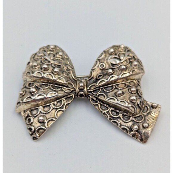 Vintage Danecraft Sterling Silver 925 Ornate Bow Brooch Pin - Picture 4 of 10